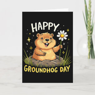 Carte Joyeuse journée de la marmotte avec fleur 