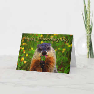 Carte Joyeuse Journée de la marmotte Mangeant la fleur