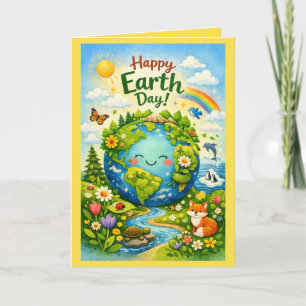 Carte Joyeuse Journée de la Terre – Mignons Animaux de l