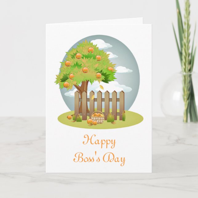 Carte Joyeuse Journée des Boss avec arbre fruitier texte (Devant)