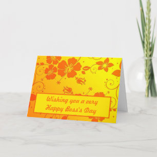 Carte Joyeuse Journée des Boss avec fleurs d'hibiscus