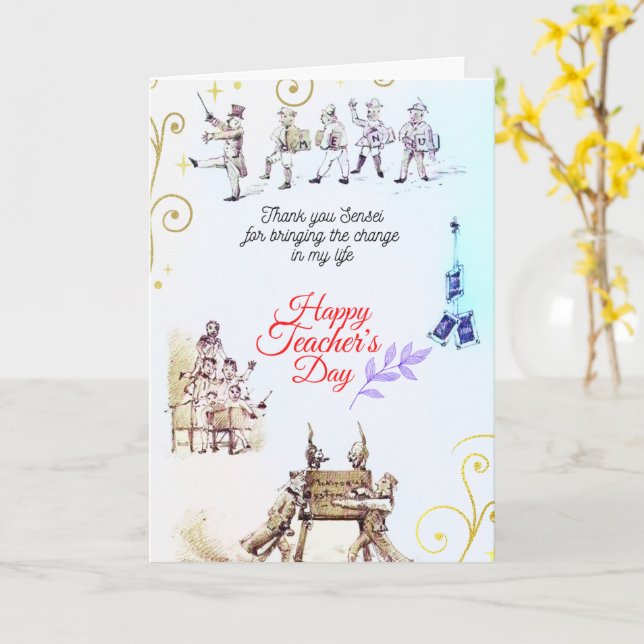Carte Joyeuse Journée des enseignants (bleu d'Alice) (Fleur jaune)