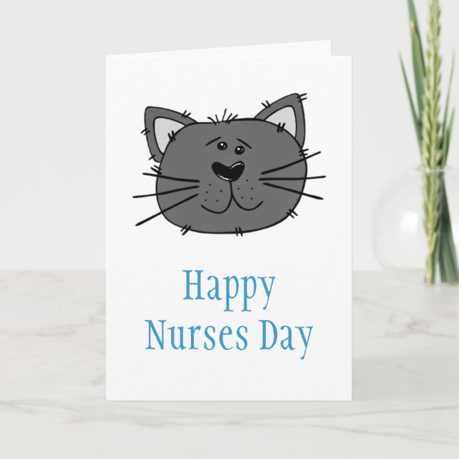 Carte Joyeuse journée des infirmières avec chat pour inf (Devant)