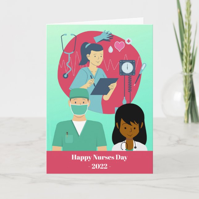 Carte Joyeuse journée des infirmières avec une variété d (Devant)