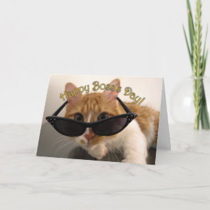 Carte Joyeuse Journée des Patrons - Chat Cool avec lunet