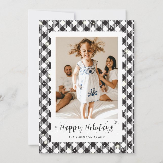 Carte Joyeuse Joyeuse Photo Plaid Noir Blanc (Devant)
