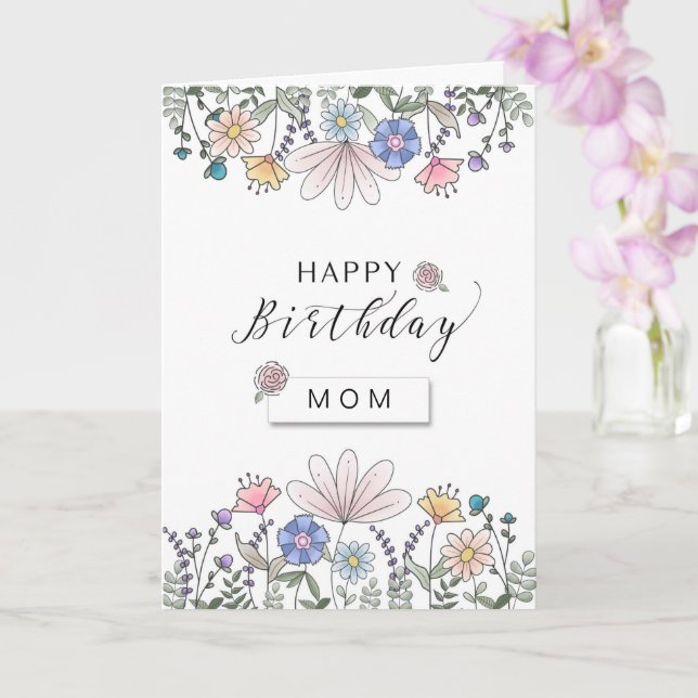 Carte Joyeuse MOM d'anniversaire avec des fleurs d'aquar (Orchidée)