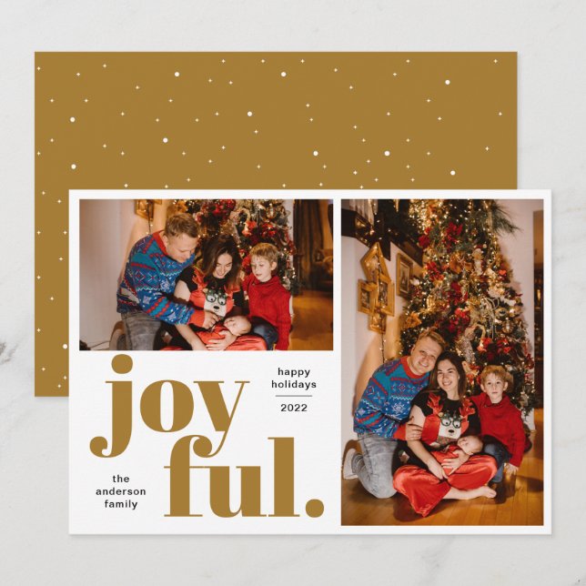 Carte Joyeuse Multi Photo Gold Holiday (Devant / Derrière)