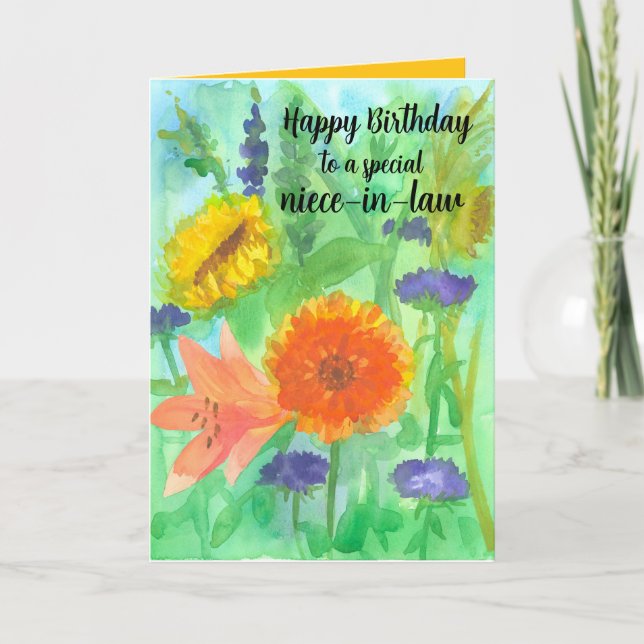 Carte Joyeuse nièce d'anniversaire dans le jardin de tou (Devant)