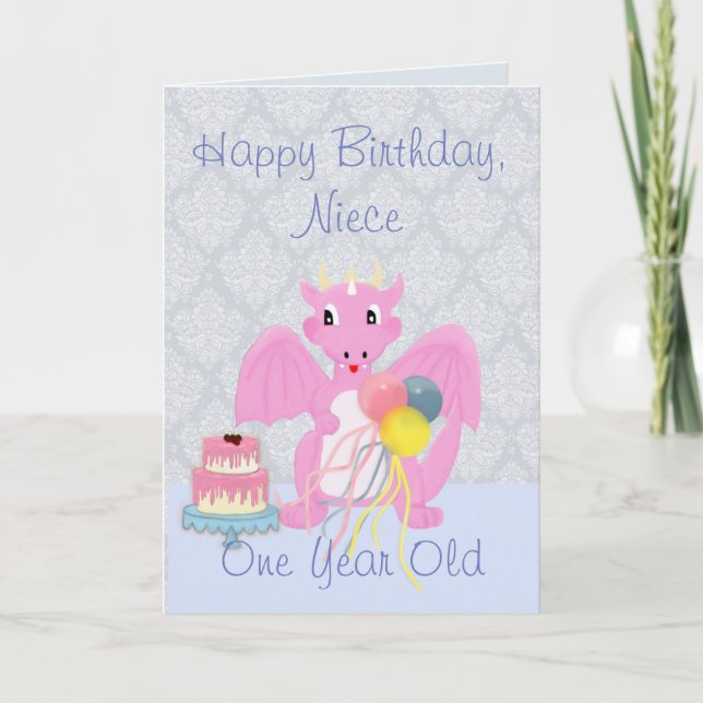 Carte Joyeuse nièce d'anniversaire, joli dessin de drago (Devant)