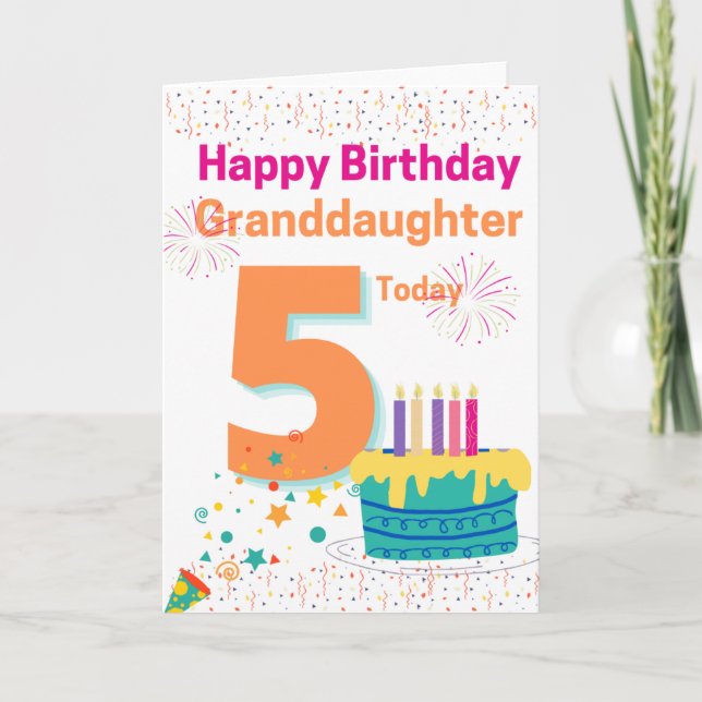 Carte Joyeuse petite-fille d'anniversaire - 5 aujourd'hu (Devant)