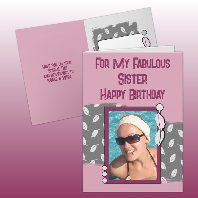 Carte Joyeuse photo de la soeur d'anniversaire gris rose (Créateur téléchargé)