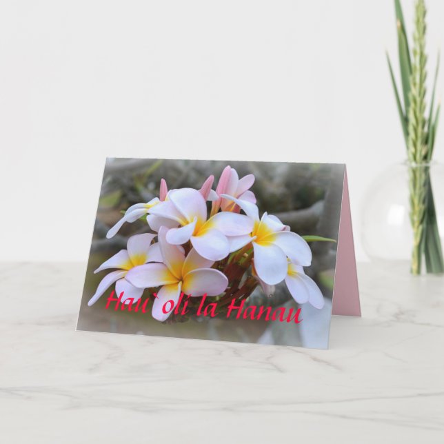 Carte Joyeuse Plumeria d'anniversaire, Hawaiian (Devant)