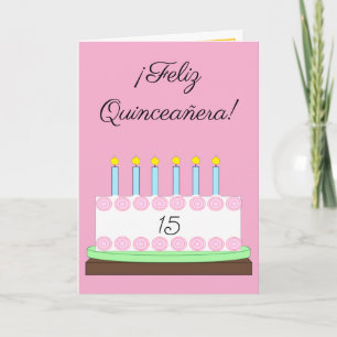 Carte Joyeuse Quinceañera espagnole : Rose