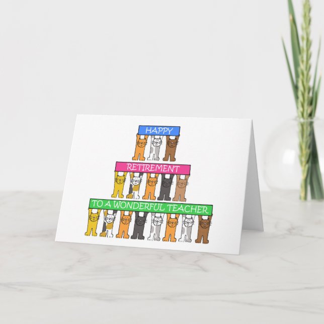 Carte Joyeuse retraite Chats de dessin animé Enseignant (Devant)