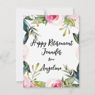 Carte Joyeuse retraite Floral Aquarelle Cursive Script