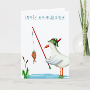 Carte Joyeuse retraite pêche à la mouette illustrée