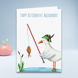 Carte Joyeuse retraite pêche à la mouette illustrée