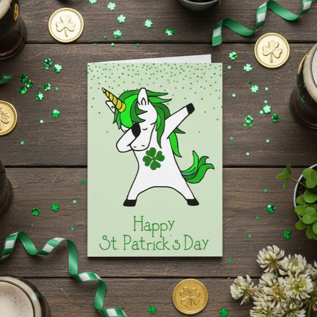 Carte Joyeuse Saint-Patrick Licorne Dab verte (Créateur téléchargé)