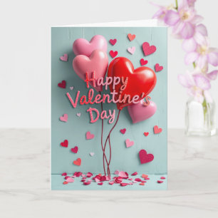 Carte Joyeuse Saint-Valentin 3D Ballons en Forme de Cœur