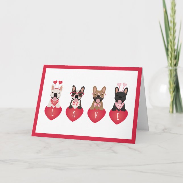 Carte Joyeuse Saint-Valentin Amour Bouledogues Français (Devant)