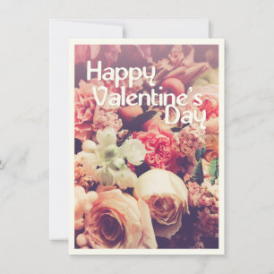 Carte Joyeuse Saint-Valentin avec bouquet de fleurs vint