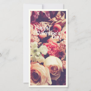 Carte Joyeuse Saint-Valentin avec Fleur Vintage