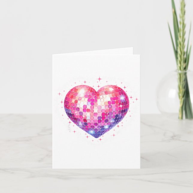 Carte Joyeuse Saint-Valentin Coquette Nk Boule Disco Cœu (Devant)
