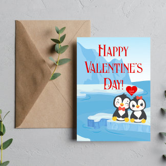 Carte Joyeuse Saint-Valentin Couple de Manchots