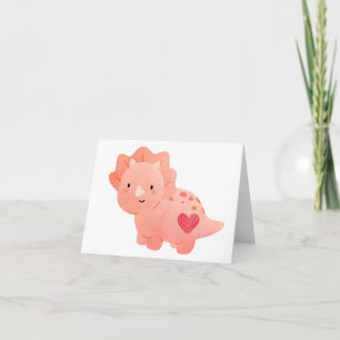 Carte Joyeuse Saint-Valentin Dinosaure et cœur à l'aquar