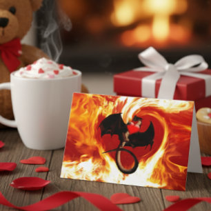 Carte Joyeuse Saint-Valentin Dragon Rouge Feu Coeur
