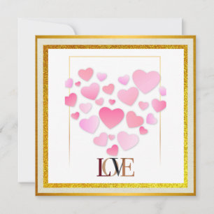 Carte Joyeuse Saint-Valentin élégante   Or & Coeur Chaud