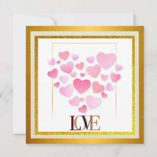 Carte Joyeuse Saint-Valentin élégante   Or & Coeur Chaud