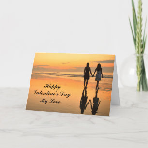 Carte Joyeuse Saint-Valentin - Filles se tenant pa