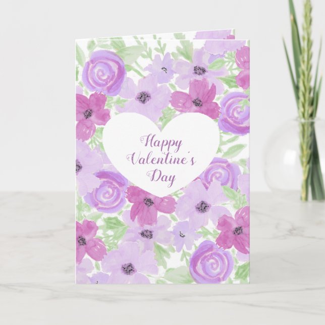 Carte Joyeuse Saint-Valentin Fleurs Violettes Jolies (Devant)