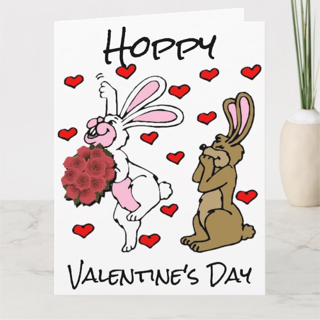 Carte Joyeuse Saint-Valentin - Lapins et cœurs (Devant)