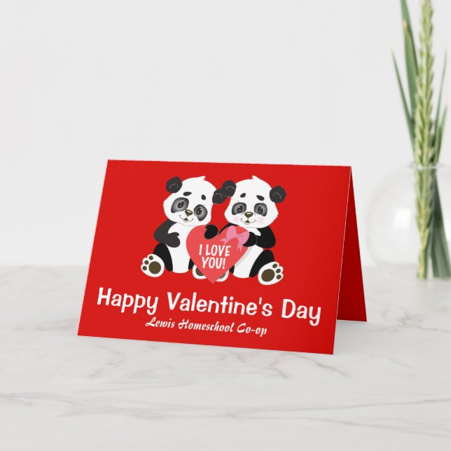 Carte Joyeuse Saint-Valentin Panda École à la maison Coo (Devant)