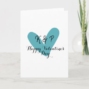 Carte Joyeuse Saint-Valentin turquoise cœur nom lettre