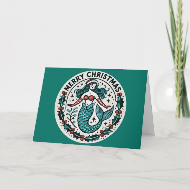 Carte Joyeuse sirène de Noël (Devant)