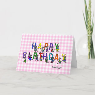 Carte Joyeuse souris d'anniversaire sur en vichy rose