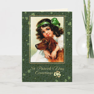 Carte Joyeuse St. Patrick's Day Vintage Little Irish Gir