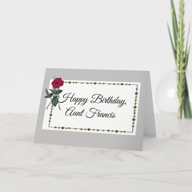 Carte Joyeuse tante d'anniversaire (nom), Grey avec Hibi (Devant)
