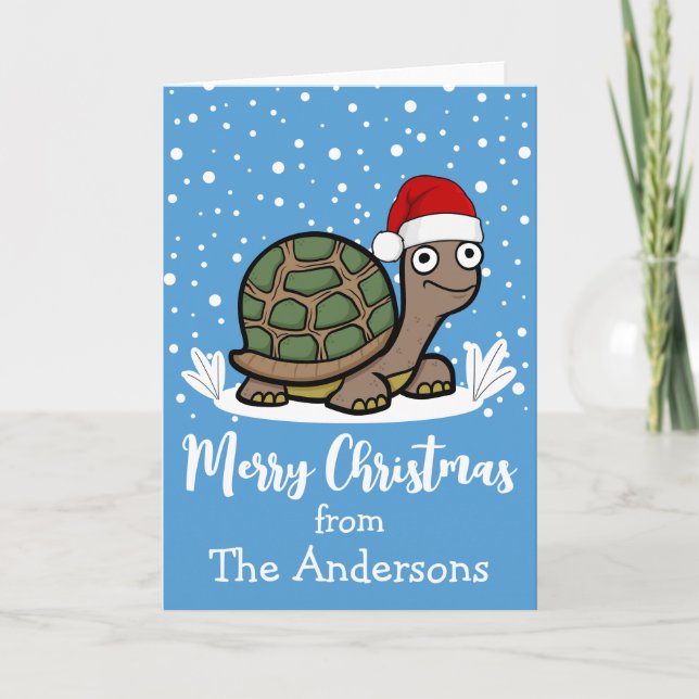 Carte Joyeuse Tortoise de Noël avec Santa Hat Custom (Devant)