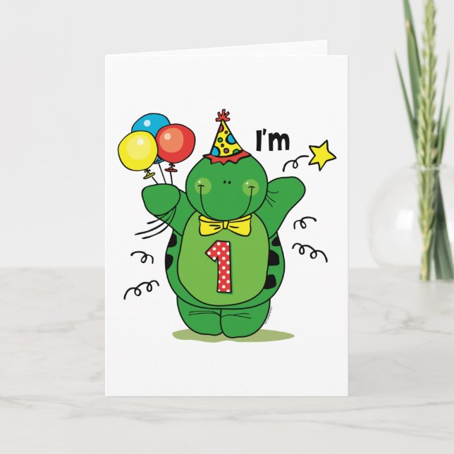Carte Joyeuse Tortue 1er anniversaire (Devant)