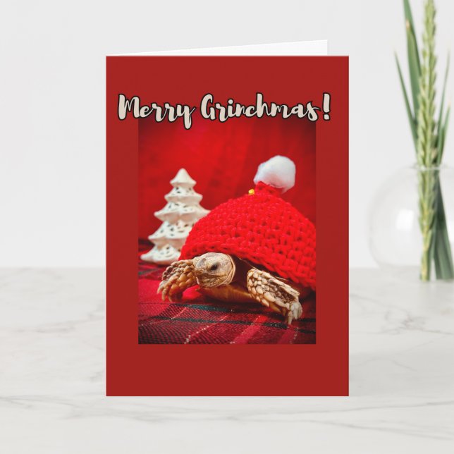 Carte Joyeuse tortue sulcata Grinchmas dans un casquette (Devant)