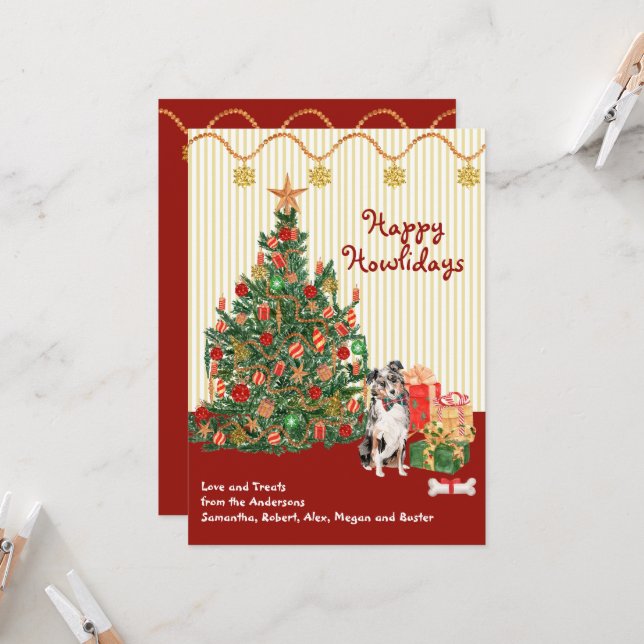 Carte Joyeuses Fêtes Arbre de Noël Berger Australien de  (Devant/Arrière en situation)