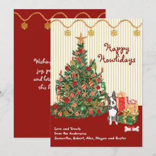 Carte Joyeuses fêtes Boston Terrier Tree Noël