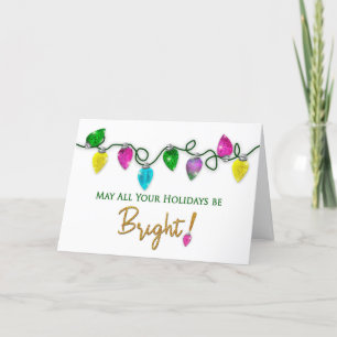 Carte Joyeuses fêtes, cordes de lumières de Noël brillan