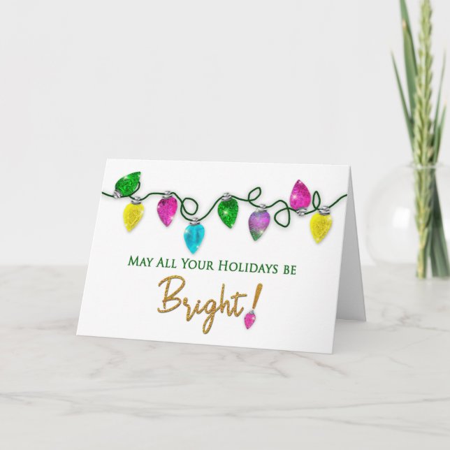 Carte Joyeuses fêtes, cordes de lumières de Noël brillan (Devant)
