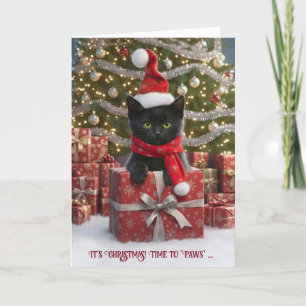 Carte Joyeuses fêtes de Noël Cute Black Cat